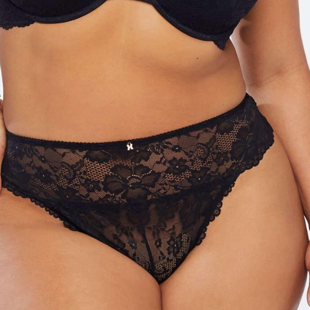 Savage x Fenty Floral Lace High Waist Thong Panty Black